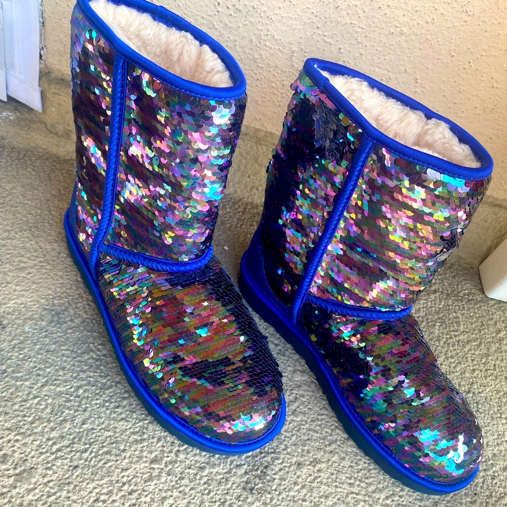 UGG Multicolor Sequin Boots with Blue Trim